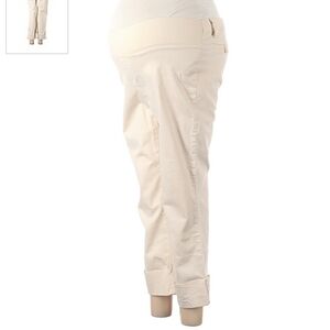 Duo Maternity Khaki Cropped Pants Cuffed Stretch Waist Pregnancy Band Women's M